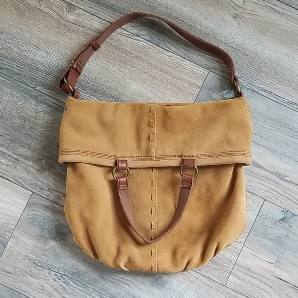 Lucky Brand Italian Leather Brown Suede Purse Bag